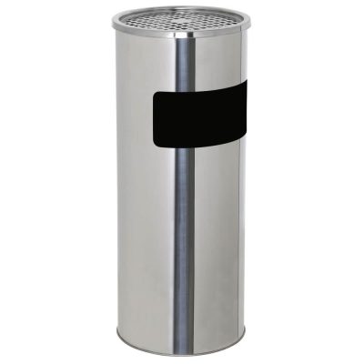 A silver trash can with an ashtray top